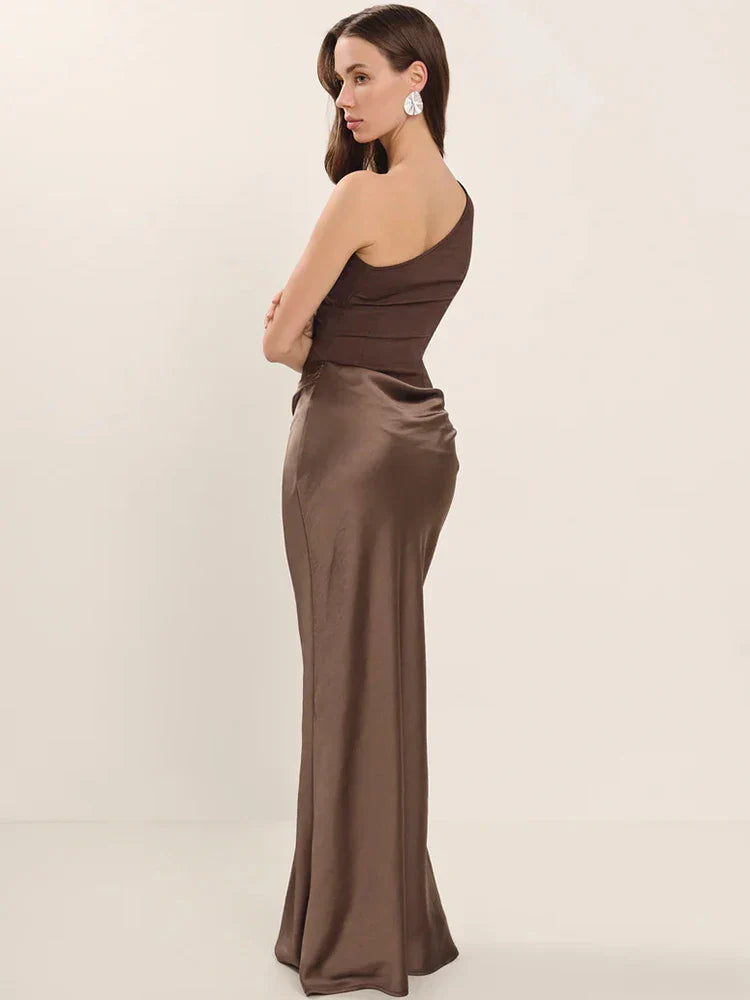 Lalia Satin One Inclined Shoulder Maxi Dress