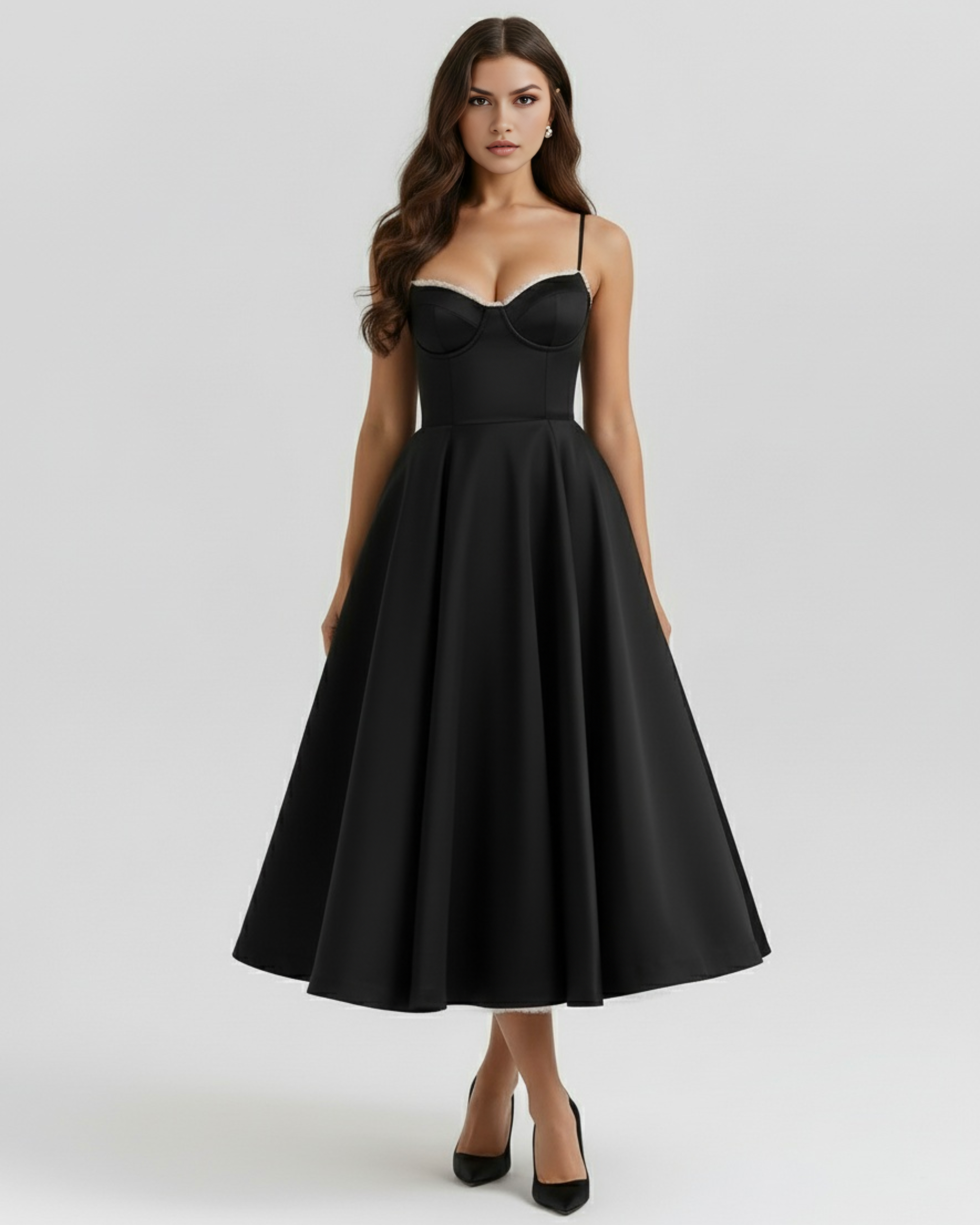 Selene Satin Mesh Midi Wedding Guest Dress - Champagne